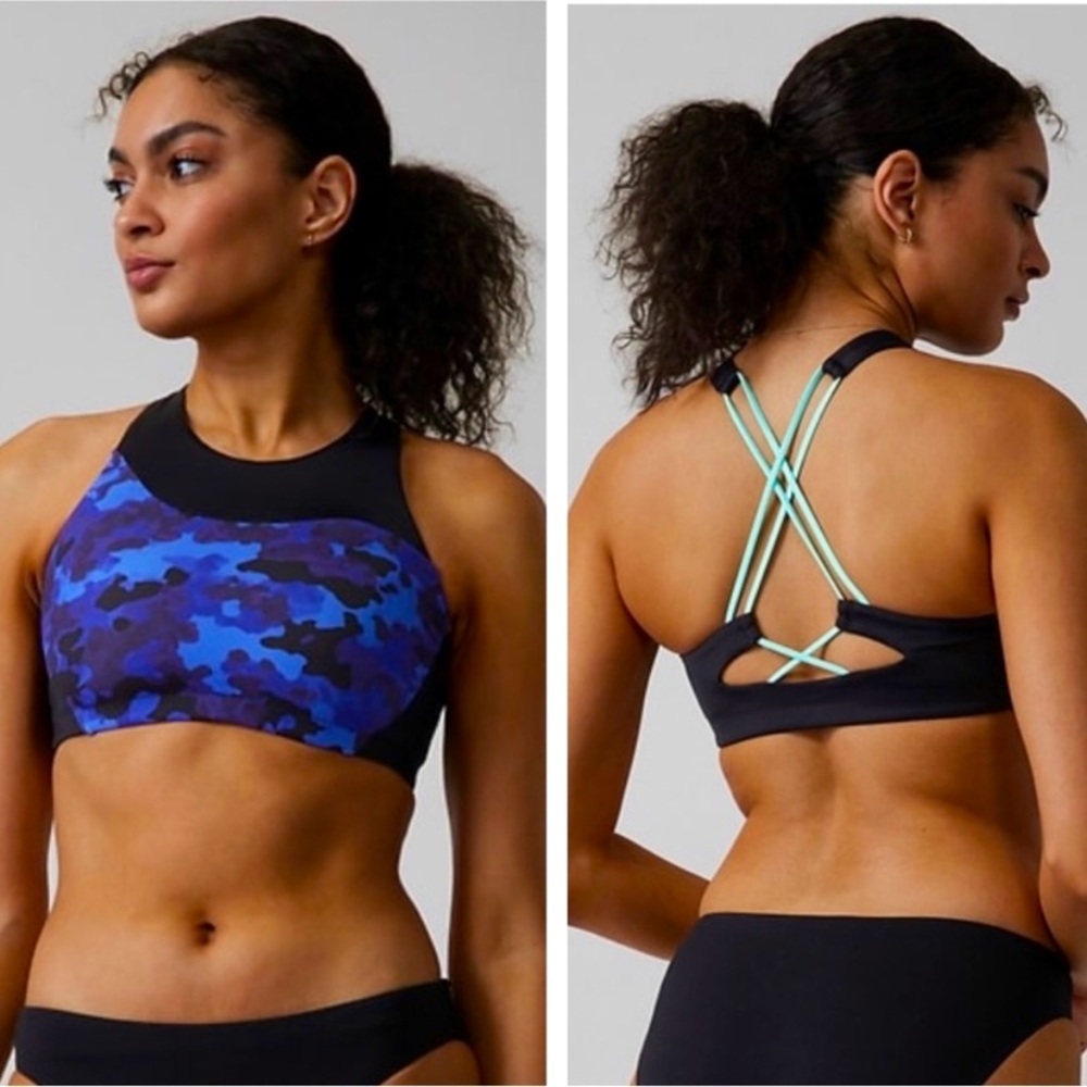 ATHLETA freestyle CAMO high neck workout  / yoga top 👙A,B C cup NEW W TAGS !